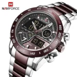 NAVIFORCE NF9171 Men's Luxury Dual Display Watch – Silver Stainless Steel with Royal Blue Dial