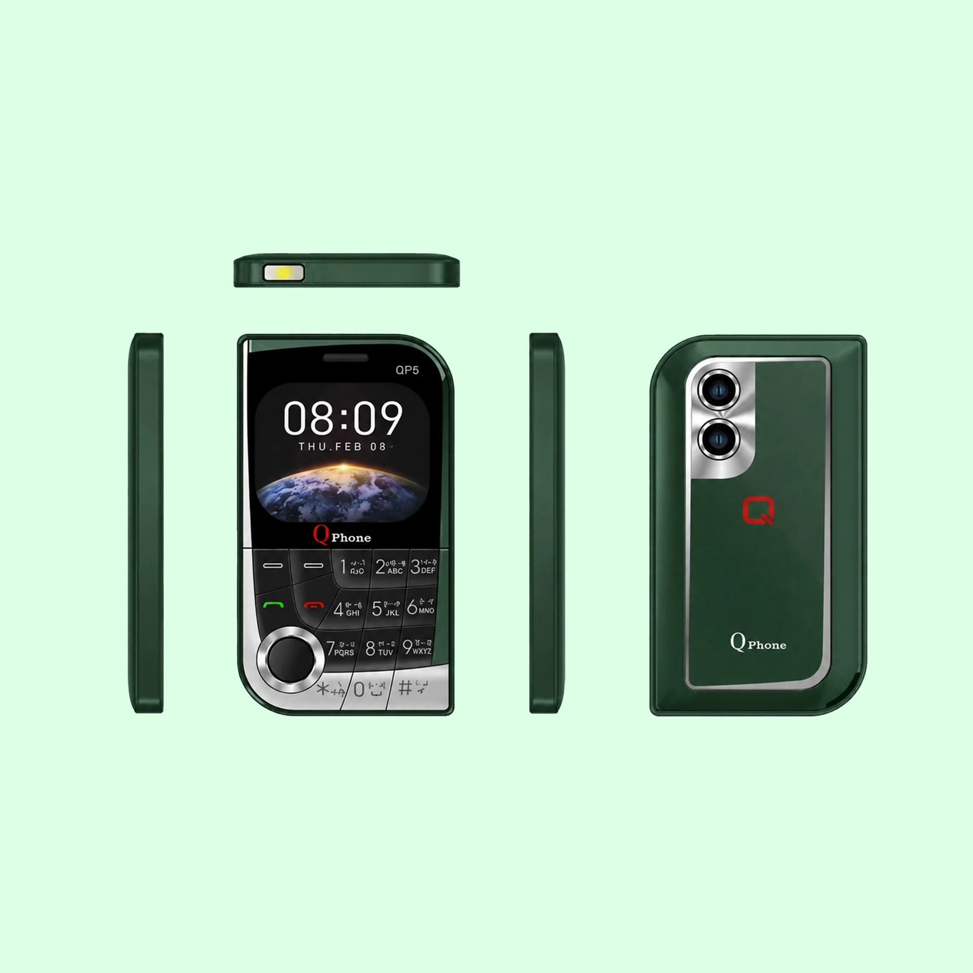 QP6 Mini Dual Sim Card Phone - Green - Image 3