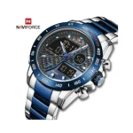 NAVIFORCE NF9171 Men's Luxury Dual Display Watch – Silver Stainless Steel with Royal Blue Dial - Image 2