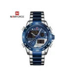 NAVIFORCE NF9171 Men's Luxury Dual Display Watch – Silver Stainless Steel with Royal Blue Dial - Image 3