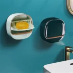 Soap Box Flip Lid Soap Dish Wall Mounted Soap Dish No Drilling Waterproof Soap Box with Drip Tray Self-Adhesive Soap Dishes for Bathroom and Kitchen
