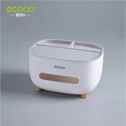 ECOCO Premium Living Room Tissue Box with Built-in Phone Holder & Storage