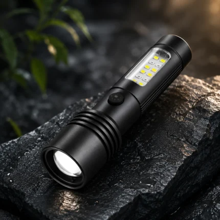 Ultra Bright Rechargeable LED Flashlight with Telescopic Zoom & Side Light – Long Range Emergency Torch