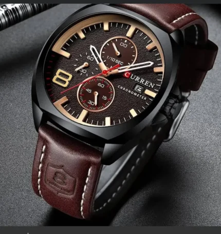 CURREN Men's Luxury Chronograph Leather Watch – Brown Edition