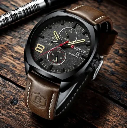 CURREN Men's Premium Chronograph Leather Watch – Black Dial & Brown Strap
