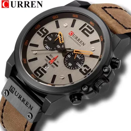 CURREN Men's Luxury Sports Quartz Chronograph Leather Strap Waterproof Wrist Watch