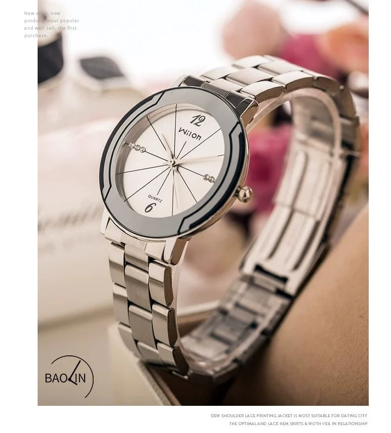 McyKcy - 1059 Alloy Steel Strip Fashion Casual Rhinestone Digital Quartz Couple's Watch - Image 2