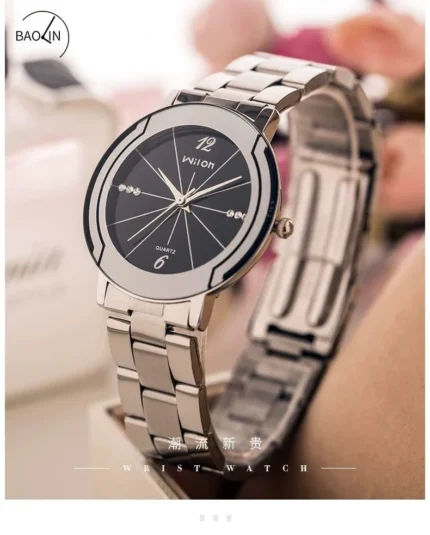 McyKcy - 1059 Alloy Steel Strip Fashion Casual Rhinestone Digital Quartz Couple's Watch