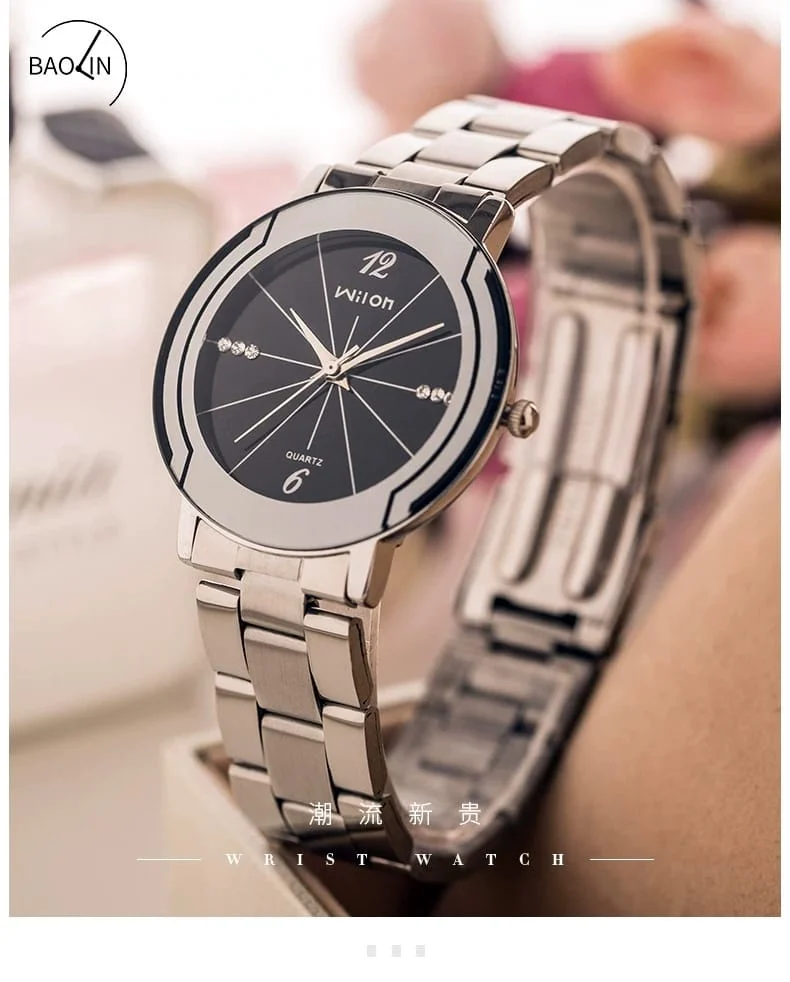 McyKcy - 1059 Alloy Steel Strip Fashion Casual Rhinestone Digital Quartz Couple's Watch