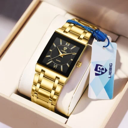 Liebig Quartz Watch Business Style Steel Band Couple Watch Square Gold Waterproof Men's and Women's Watch