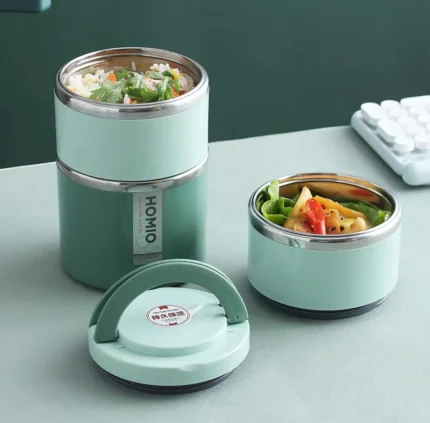 Tedemei 2 layers lunch box with handle. Portable leakproof stainless steel design